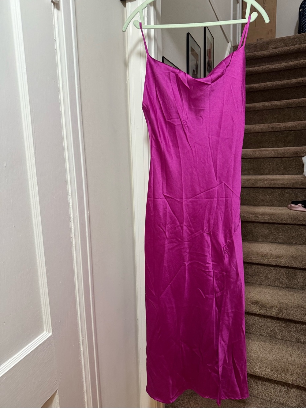 Paper Heart Fuchsia Cowl-Neck Slip Midi Dress with Spaghetti Straps - Picture 3 of 7